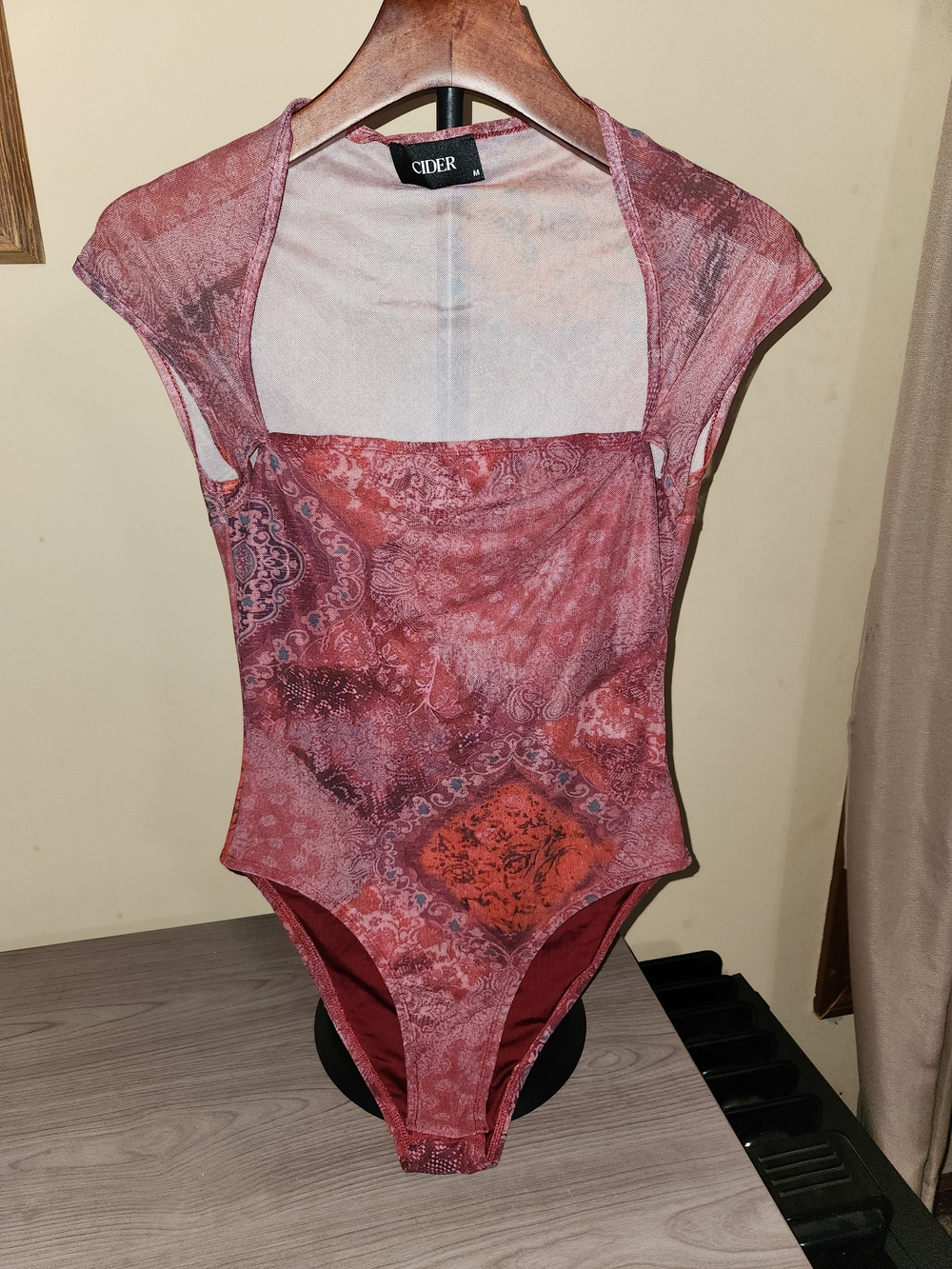 Cider Rose-Red Paisley Square-Neck Bodysuit
